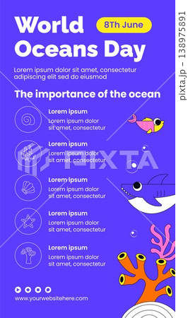 World Ocean Day Social Media Infographic Flat Cartoon Hand Drawn Background World Ocean Day Social Media Infographic Flat Cartoon Hand Drawn Background 138975891