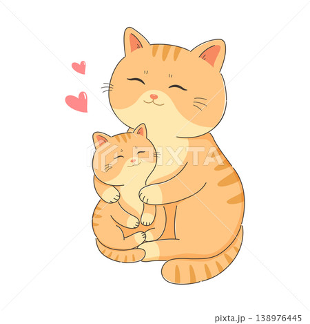 Mother cat hugging her kitten with love and warmth, vector illustration Mother cat hugging her kitten with love and warmth, vector illustration 138976445