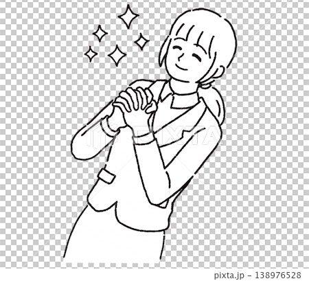 An illustration of a businesswoman with her hands clasped together and a smile on her face, making a request. An illustration of a businesswoman with her hands clasped together and a smile on her face, making a request. 138976528