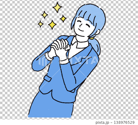 一幅彩色插圖,描繪了一位女商人雙手合十,面帶微笑,正在提出請求。 一幅彩色插圖,描繪了一位女商人雙手合十,面帶微笑,正在提出請求。 138976529