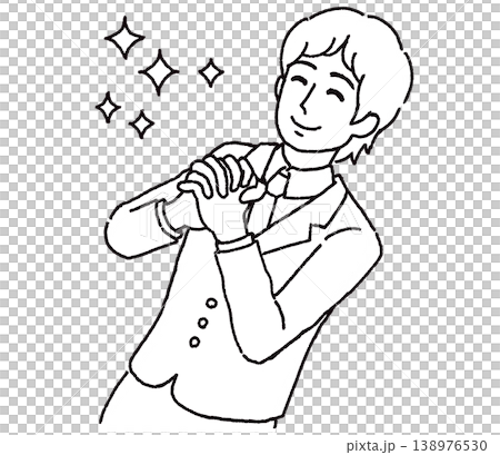 An illustration of a businessman praying with his hands clasped together and a smile on his face. An illustration of a businessman praying with his hands clasped together and a smile on his face. 138976530