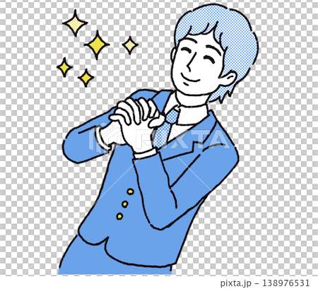 両手を組んで笑顔で祈るビジネスマンのカラーイラスト 138976531