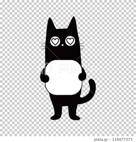 Cute hand-drawn style illustration of a black cat with heart-shaped eyes holding a card - perfect for a message. Cute hand-drawn style illustration of a black cat with heart-shaped eyes holding a card - perfect for a message. 138977375