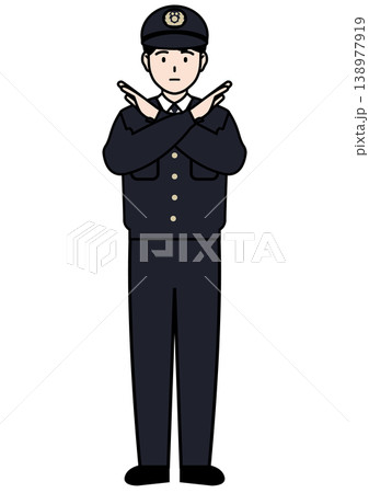 ダメなことを合図で知らせる警察官の全身ベクターイラスト ダメなことを合図で知らせる警察官の全身ベクターイラスト 138977919
