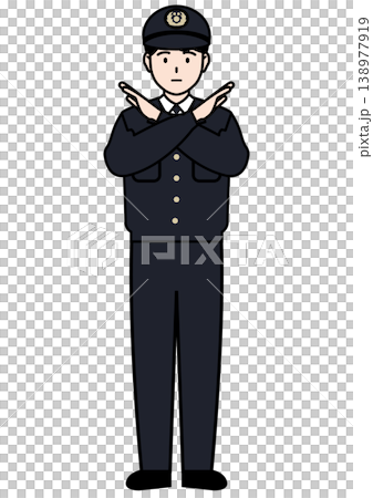 ダメなことを合図で知らせる警察官の全身ベクターイラスト ダメなことを合図で知らせる警察官の全身ベクターイラスト 138977919