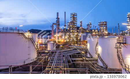 Oil and Gas refinery plant at night, Global business energy logistic transportation, Oil and gas refinery petrochemical industrial, Petrochemical refinery industrial energy supply chain. 138978062
