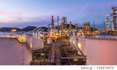 Oil and Gas refinery plant at night, Global business energy logistic transportation, Oil and gas refinery petrochemical industrial, Petrochemical refinery industrial energy supply chain. 138978070