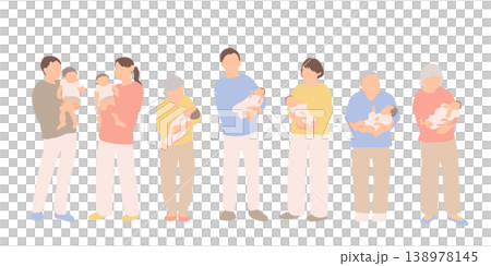Figure set holding a baby / Family, childcare, parent and child, seniors, parenting support 138978145