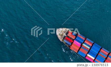 Aerial view container cargo ship carrier container on sea, Global business logistics transportation by container cargo ship, Container cargo ship freight shipping import export supply chain. 138978313