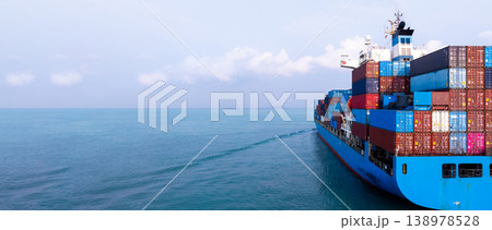 Aerial view container ship carrier container on sea, Global business logistics and Global trade transportation by container ship, Container ship freight shipping import export logistics supply chain. Aerial view container ship carrier container on sea, Global business logistics and Global trade transportation by container ship, Container ship freight shipping import export logistics supply chain. 138978528