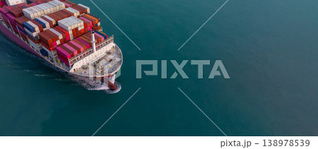Aerial view container ship carrier container on sea, Global business logistics and Global trade transportation by container ship, Container ship freight shipping import export logistics supply chain. Aerial view container ship carrier container on sea, Global business logistics and Global trade transportation by container ship, Container ship freight shipping import export logistics supply chain. 138978539