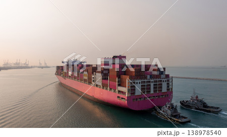 Aerial view container ship carrier container on sea, Global business logistics and Global trade transportation by container ship, Container ship freight shipping import export logistics supply chain. Aerial view container ship carrier container on sea, Global business logistics and Global trade transportation by container ship, Container ship freight shipping import export logistics supply chain. 138978540