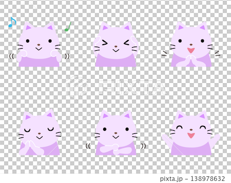 一組貓咪玩爪子的插圖（無輪廓線）。 138978632