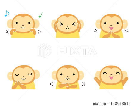 手遊びをするサルのイラストセット 主線なし 138978635