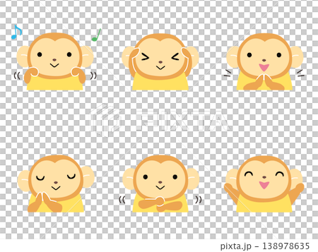 一組猴子玩手的插圖（無輪廓線）。 138978635