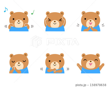 手遊びをするクマのイラストセット 主線なし 138978638