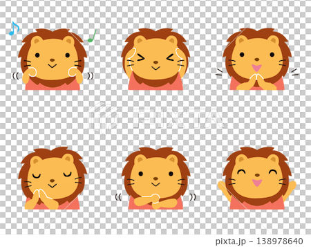 A set of illustrations of a lion playing with its hands (no outlines). 138978640