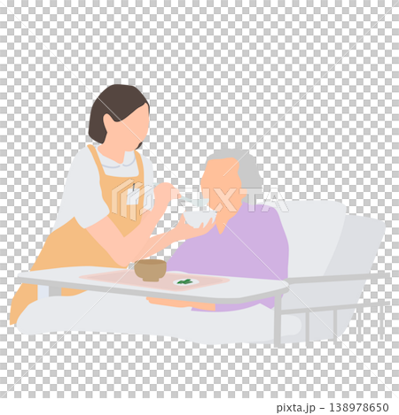 高齢者に食事介助をする介護スタッフのイラスト 高齢者に食事介助をする介護スタッフのイラスト 138978650