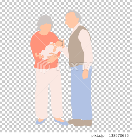 A family scene where grandparents watch over their newborn baby. 138978656