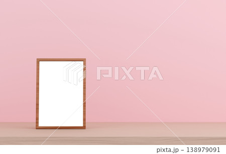 3D素材_写真立て_ピンク背景 3D素材_写真立て_ピンク背景 138979091