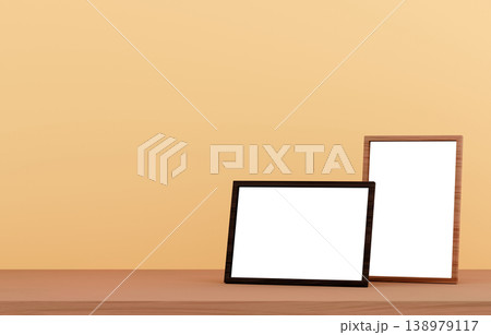 3D素材_写真立て_黄色背景 3D素材_写真立て_黄色背景 138979117