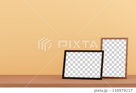 3D素材_写真立て_黄色背景 3D素材_写真立て_黄色背景 138979117
