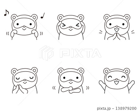 手遊びをするタヌキのイラストセット 線画 手遊びをするタヌキのイラストセット 線画 138979200