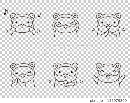 A set of line drawings of raccoons playing with their hands. A set of line drawings of raccoons playing with their hands. 138979200