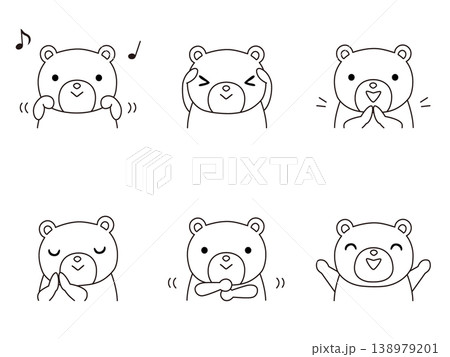 手遊びをするクマのイラストセット 線画 手遊びをするクマのイラストセット 線画 138979201