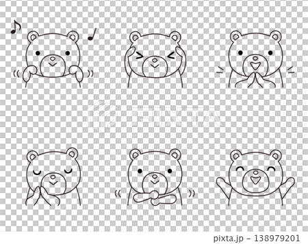 手遊びをするクマのイラストセット 線画 手遊びをするクマのイラストセット 線画 138979201
