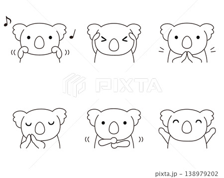 手遊びをするコアラのイラストセット　線画 138979202