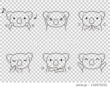 手遊びをするコアラのイラストセット　線画 138979202