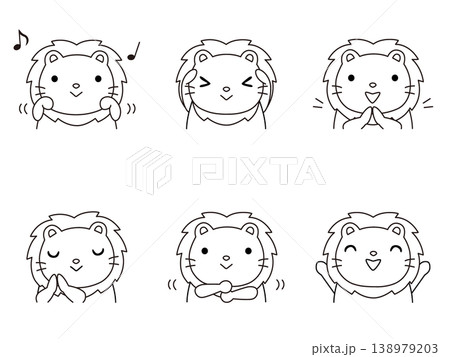手遊びをするライオンのイラストセット 線画 手遊びをするライオンのイラストセット 線画 138979203