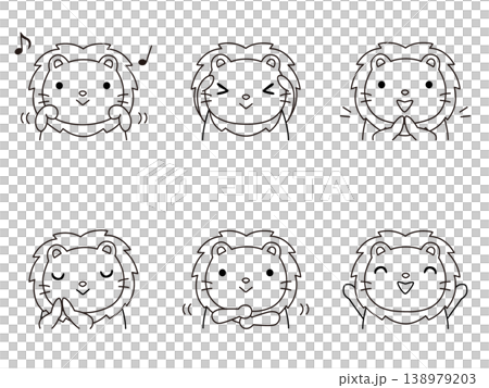 手遊びをするライオンのイラストセット 線画 手遊びをするライオンのイラストセット 線画 138979203
