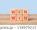 Wooden blocks with word win. Concept of collaboration and partnership leading to success. Strategy and business concept 138979215