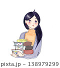 水彩風 本を抱える女の子 手描きイラスト 138979299