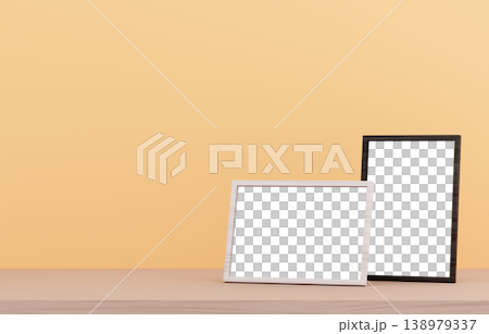 3D素材_写真立て_黄色背景 3D素材_写真立て_黄色背景 138979337