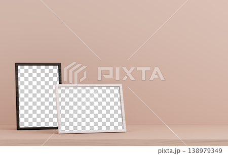 3D material_Photo frame_Beige background 138979349