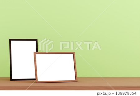 3D素材_写真立て_緑背景 3D素材_写真立て_緑背景 138979354