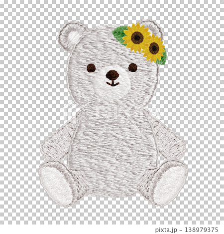 [Polar Bear and Sunflower] Hand-embroidered illustration material 138979375