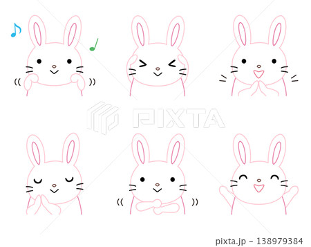 手遊びをするウサギのイラストセット　カラー線画 138979384
