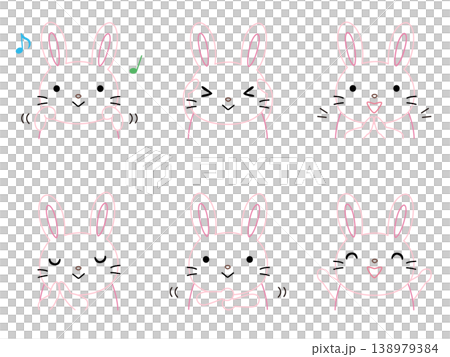 手遊びをするウサギのイラストセット　カラー線画 138979384