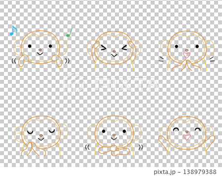 手遊びをするサルのイラストセット　カラー線画 138979388