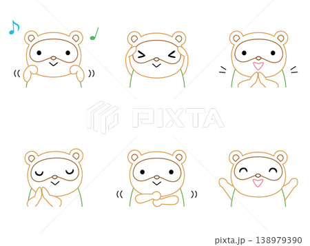 手遊びをするタヌキのイラストセット　カラー線画 138979390