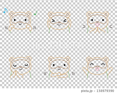 手遊びをするタヌキのイラストセット　カラー線画 138979390