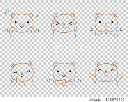 手遊びをするクマのイラストセット カラー線画 手遊びをするクマのイラストセット カラー線画 138979391