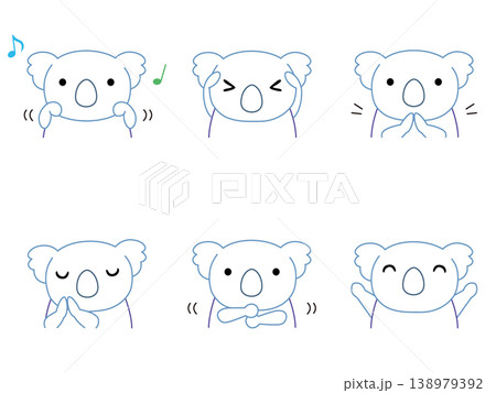 手遊びをするコアラのイラストセット カラー線画 手遊びをするコアラのイラストセット カラー線画 138979392