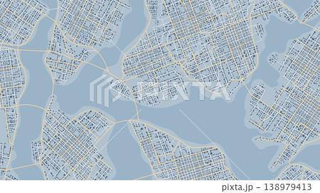 Generic city map with signs of streets, roads, house. Abstract navigation plan of urban area. Simple scheme of city. Colored flat, editable vector illustration 138979413