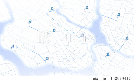 GPS navigation routes with multiple location markers on city map. Abstract urban paths, and destination highlighted POIs. Detailed vector illustration navigation concepts GPS navigation routes with multiple location markers on city map. Abstract urban paths, and destination highlighted POIs. Detailed vector illustration navigation concepts 138979437