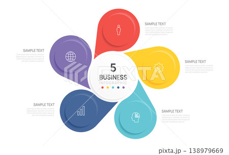 Infographic 5 Circle Venn diagram design template for Business with Icons and your data. Vector illustration. 138979669